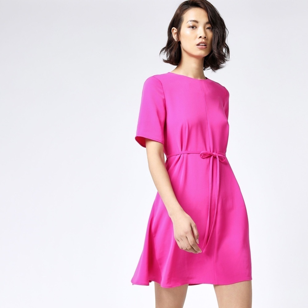 Pagani Bright Pink Short Sleeve Dress Flattering Crossover Front Casual Size 10